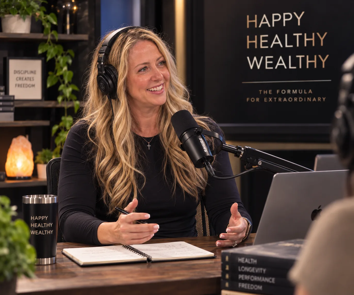 Dr. Moe recording the Happy Healthy Wealthy podcast